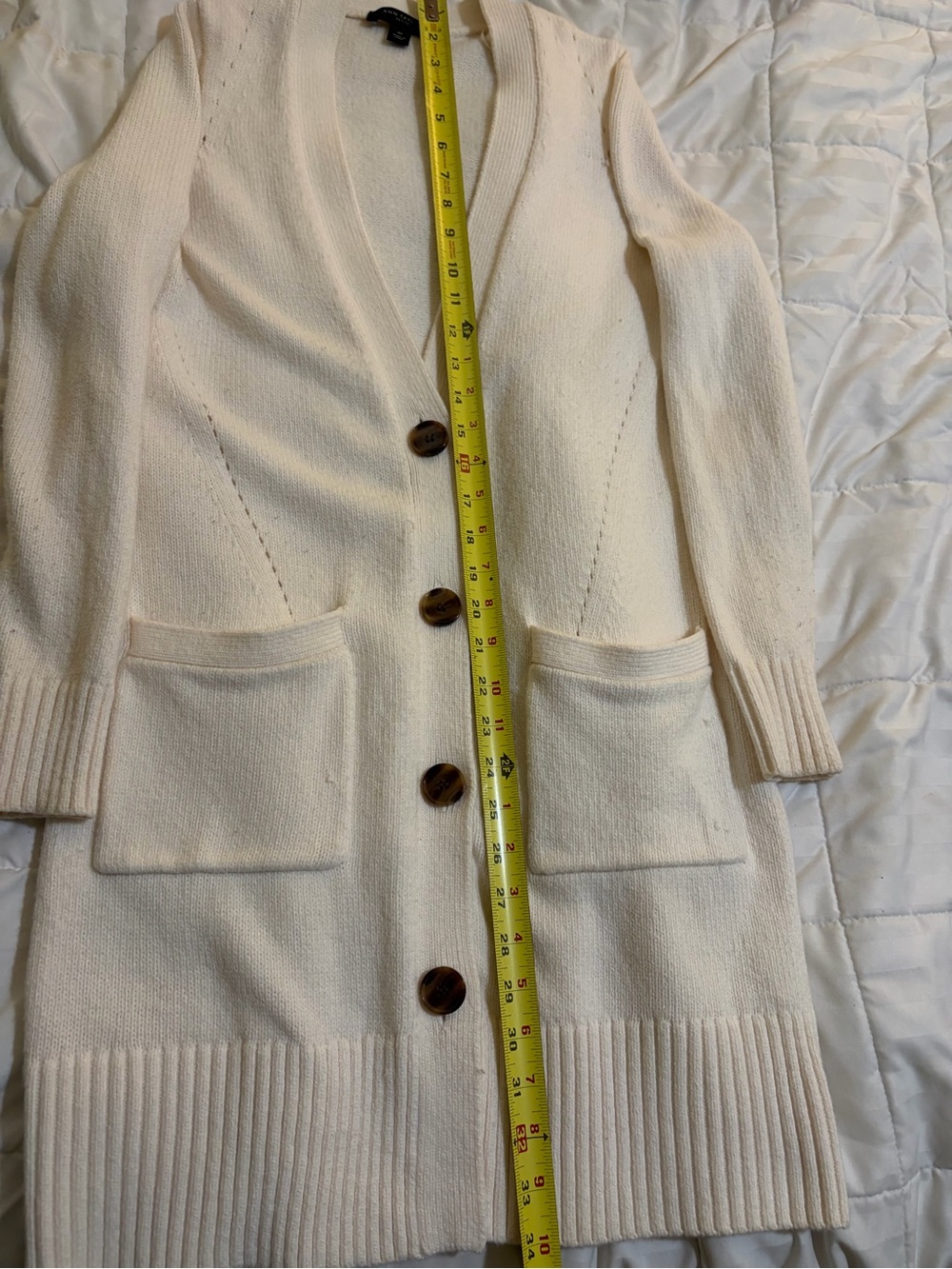 Ann Taylor Cream Longline Button Cardigan with Pockets - Picture 7 of 7